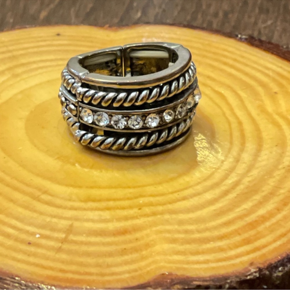 Silver-Tone Rhinestone Stack Stretch Ring - image 1